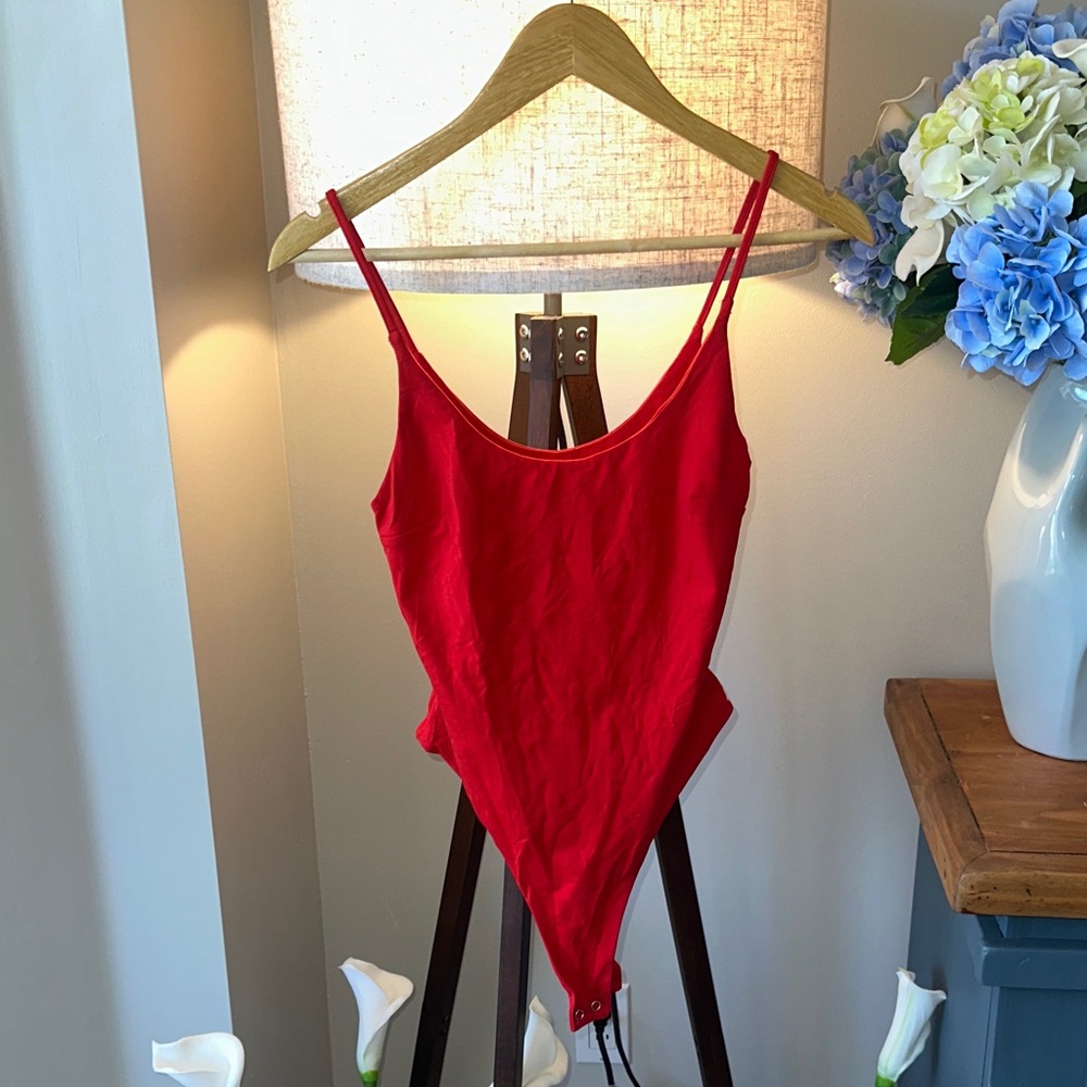 Kookai Red Spaghetti Strap Bodysuit